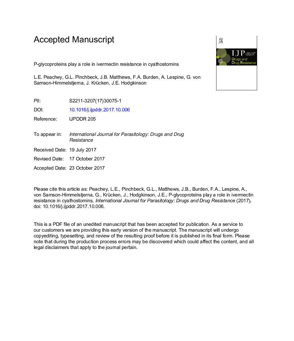 P-glycoproteins play a role in ivermectin resistance in cyathostomins