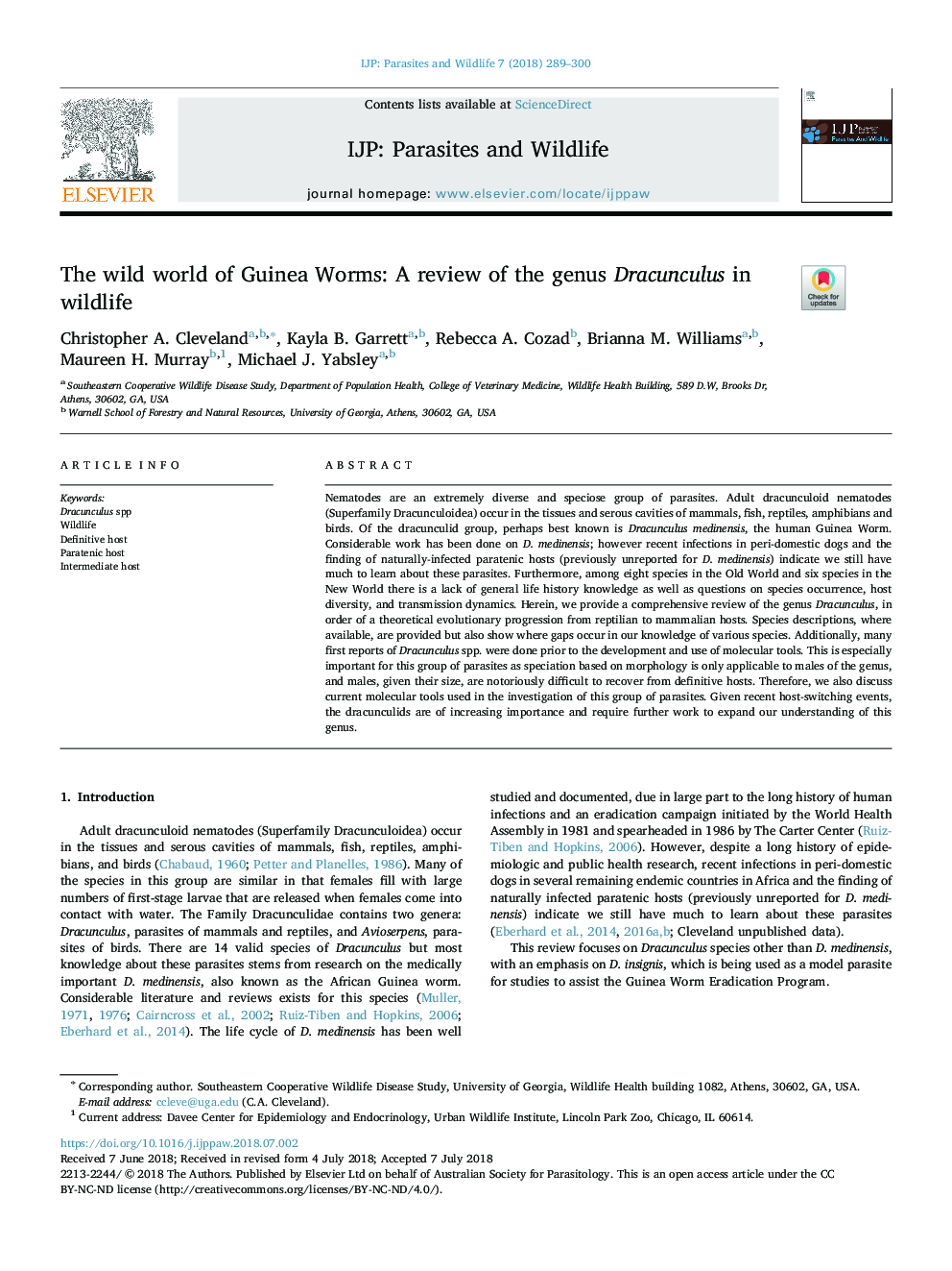 The wild world of Guinea Worms: A review of the genus Dracunculus in wildlife