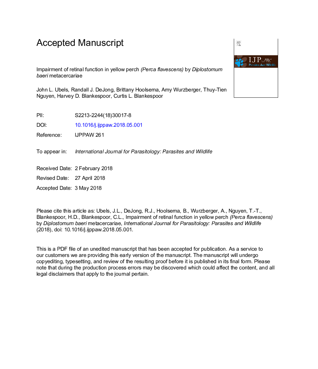 Impairment of retinal function in yellow perch (Perca flavescens) by Diplostomum baeri metacercariae