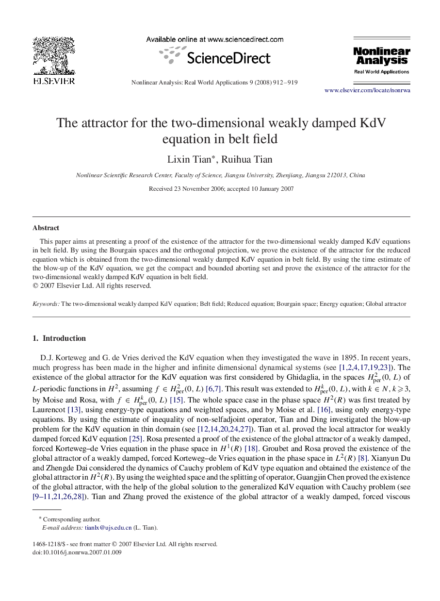 The attractor for the two-dimensional weakly damped KdV equation in belt field