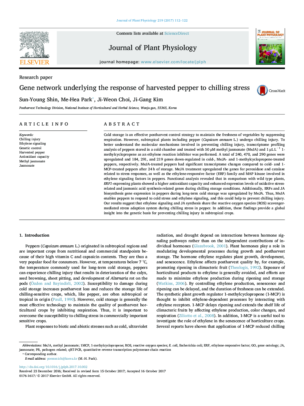 Gene network underlying the response of harvested pepper to chilling stress