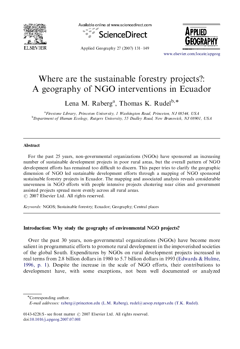 Where are the sustainable forestry projects?: A geography of NGO interventions in Ecuador