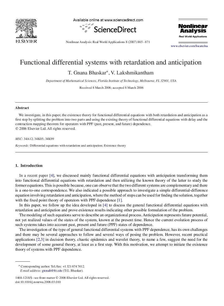 Functional differential systems with retardation and anticipation