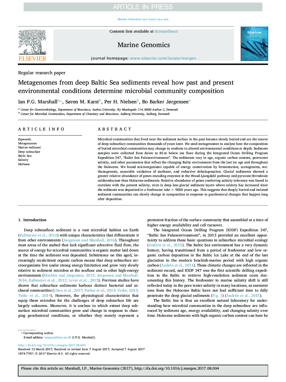 Metagenomes from deep Baltic Sea sediments reveal how past and present environmental conditions determine microbial community composition