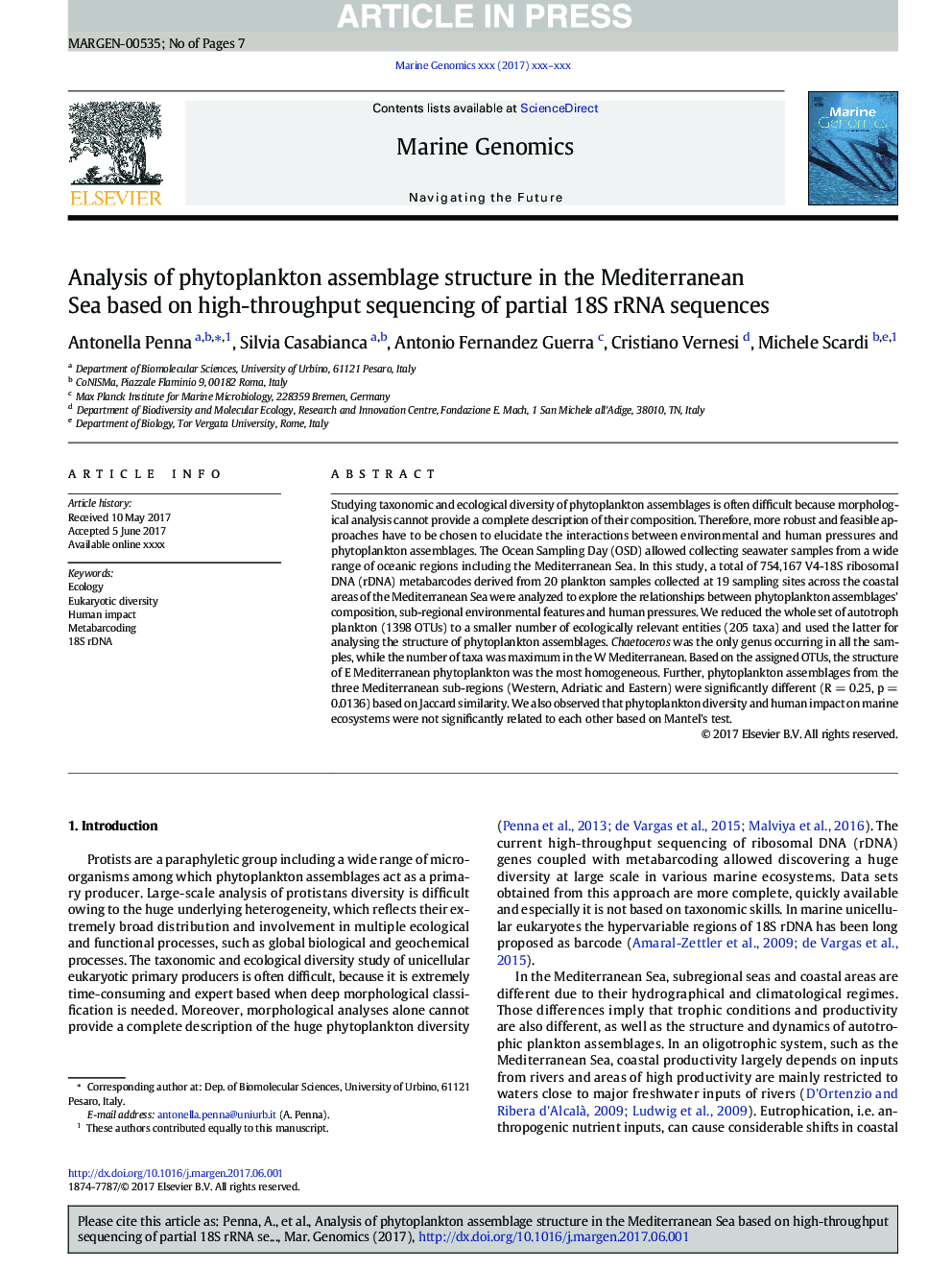 Analysis of phytoplankton assemblage structure in the Mediterranean Sea based on high-throughput sequencing of partial 18S rRNA sequences