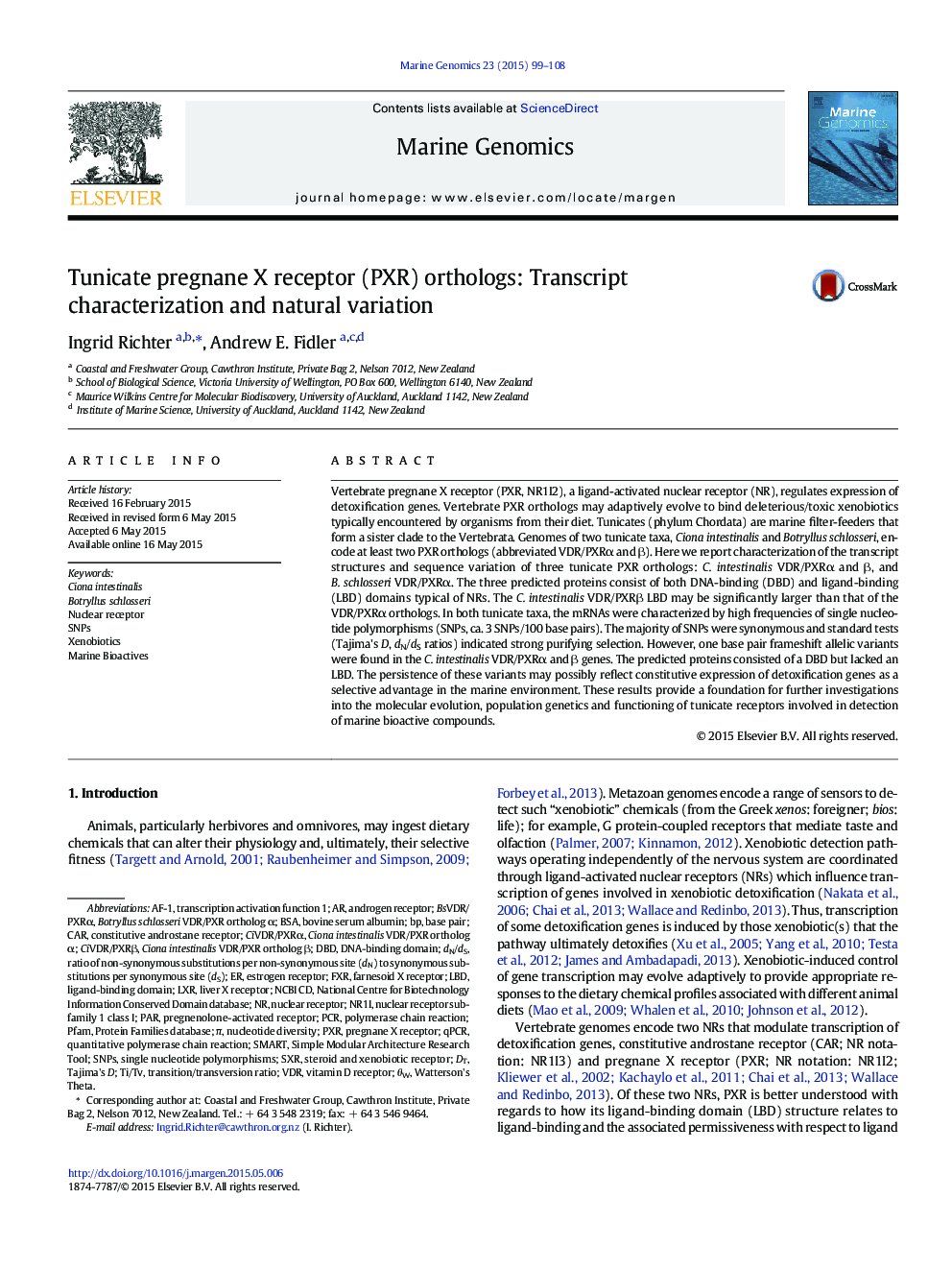 Tunicate pregnane X receptor (PXR) orthologs: Transcript characterization and natural variation