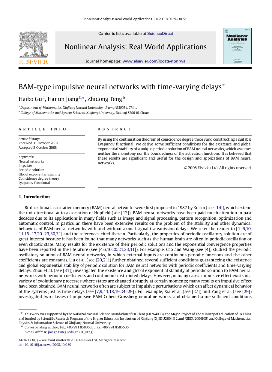 BAM-type impulsive neural networks with time-varying delays 