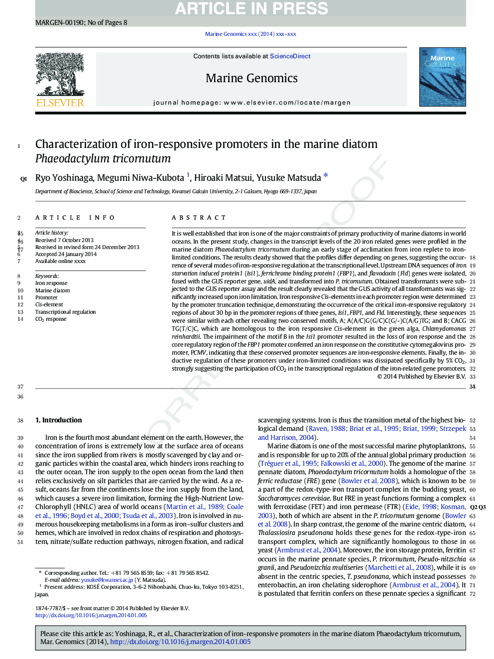 Characterization of iron-responsive promoters in the marine diatom Phaeodactylum tricornutum