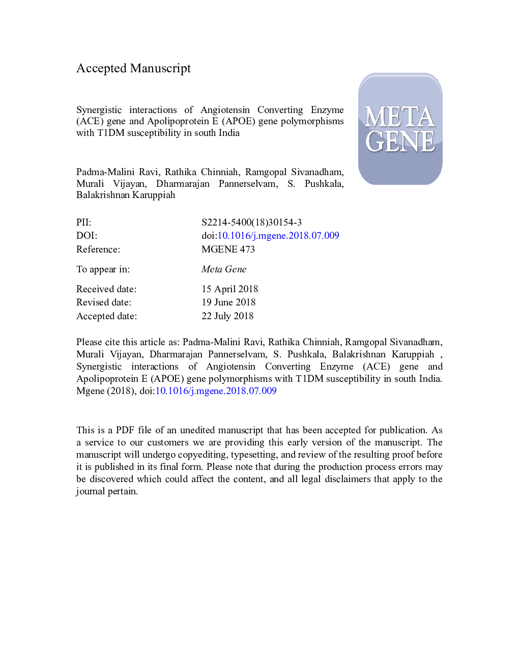 Synergistic interactions of Angiotensin Converting Enzyme (ACE) gene and Apolipoprotein E (APOE) gene polymorphisms with T1DM susceptibility in south India