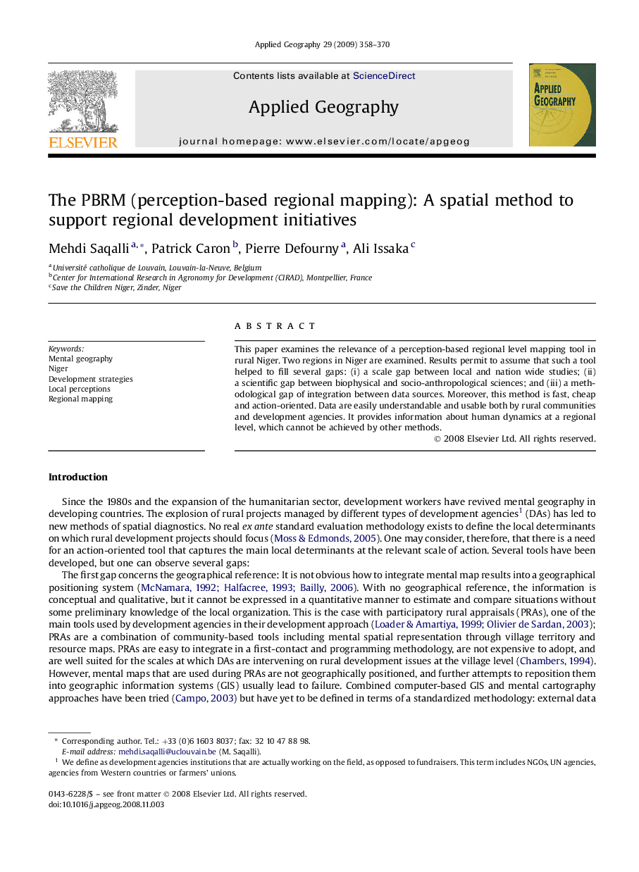 The PBRM (perception-based regional mapping): A spatial method to support regional development initiatives