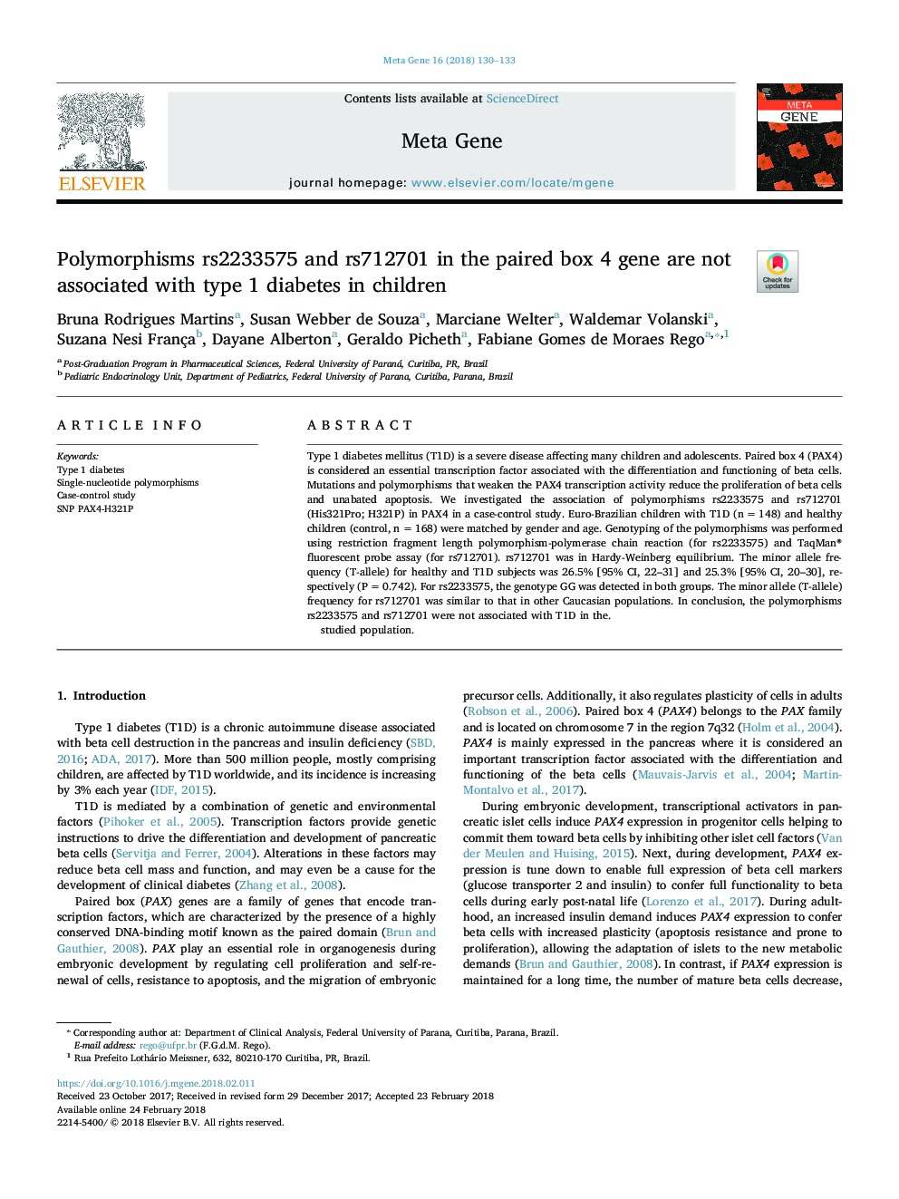 Polymorphisms rs2233575 and rs712701 in the paired box 4 gene are not associated with type 1 diabetes in children