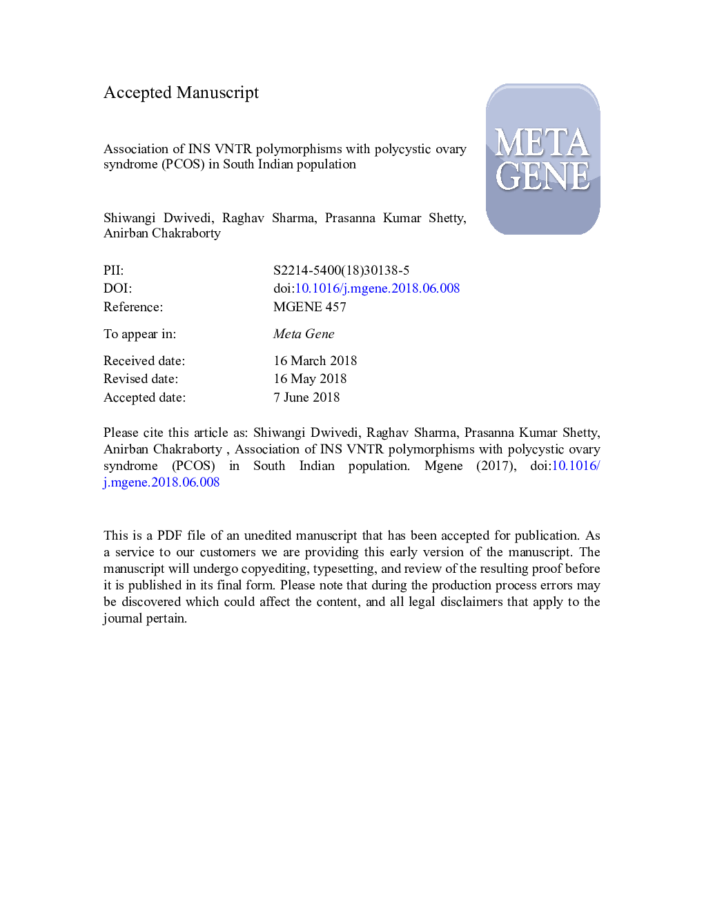 Association of INS VNTR polymorphisms with polycystic ovary syndrome (PCOS) in south Indian population