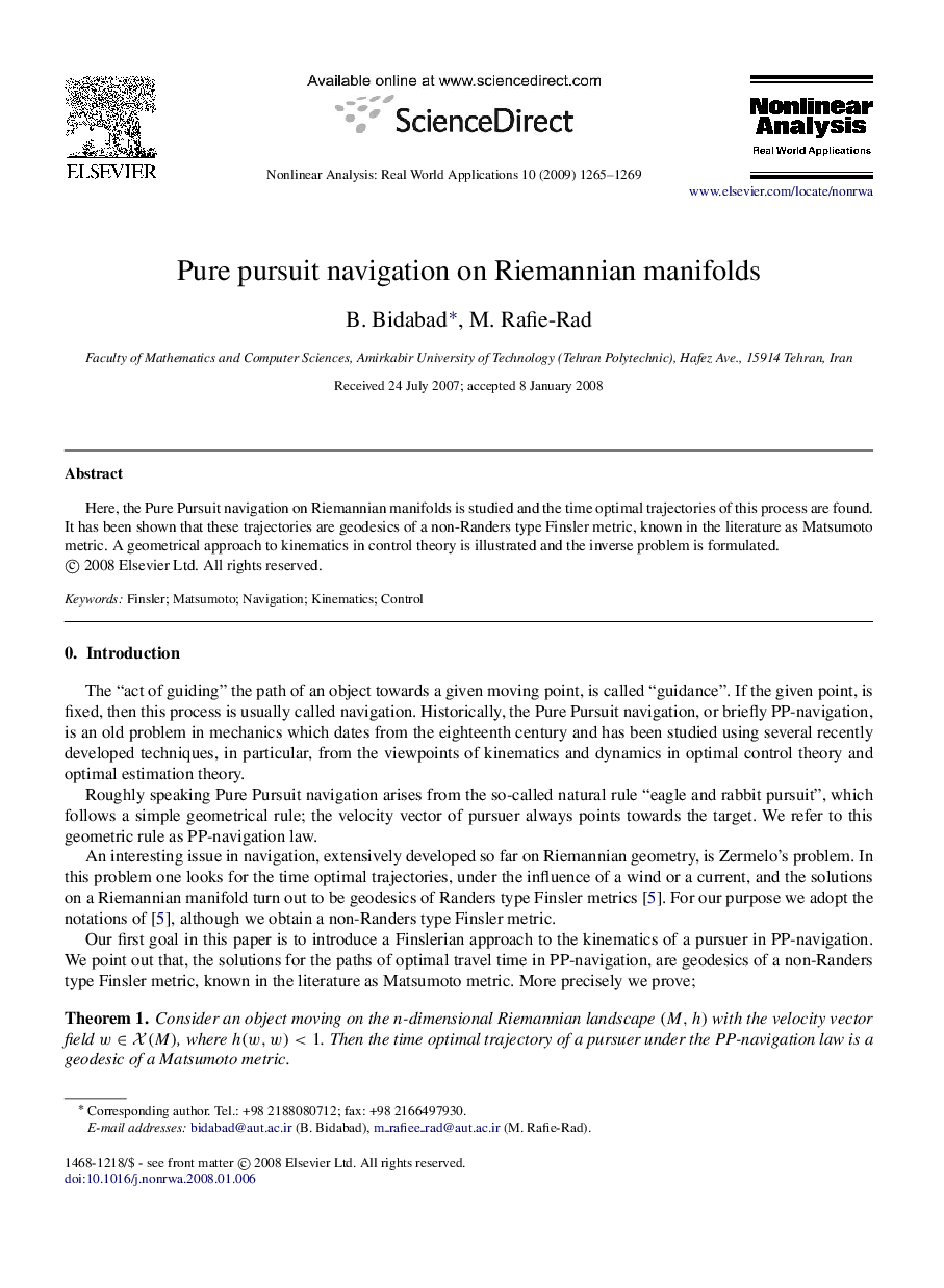 Pure pursuit navigation on Riemannian manifolds