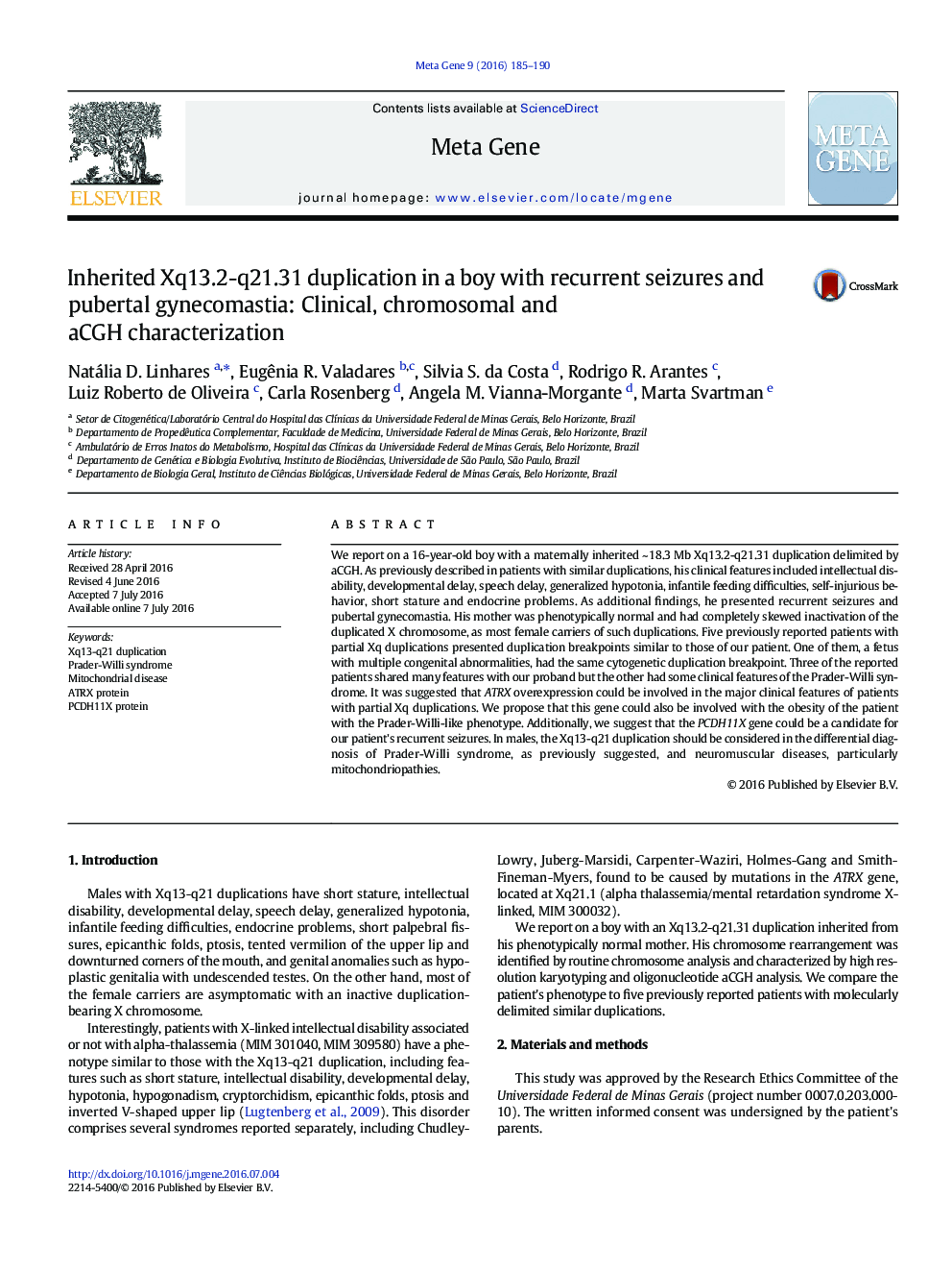 Inherited Xq13.2-q21.31 duplication in a boy with recurrent seizures and pubertal gynecomastia: Clinical, chromosomal and aCGH characterization