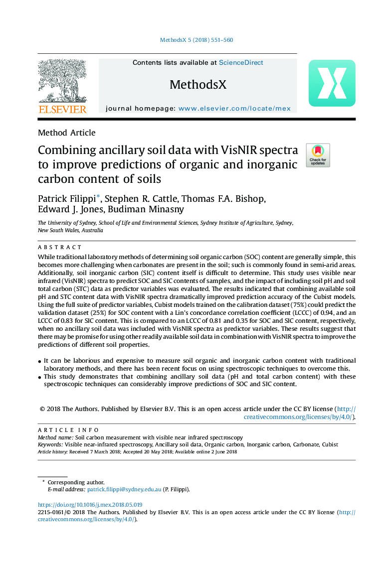 Combining ancillary soil data with VisNIR spectra to improve predictions of organic and inorganic carbon content of soils