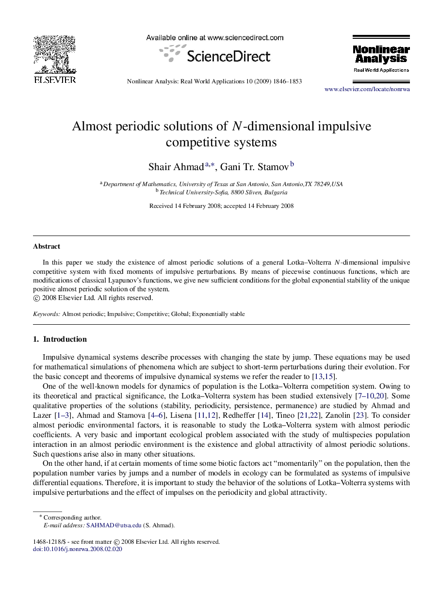 Almost periodic solutions of NN-dimensional impulsive competitive systems