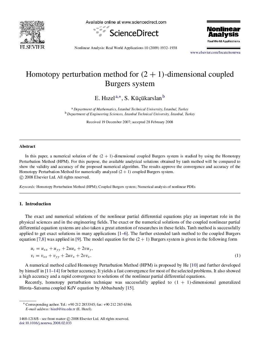 Homotopy perturbation method for (2+1) -dimensional coupled Burgers system