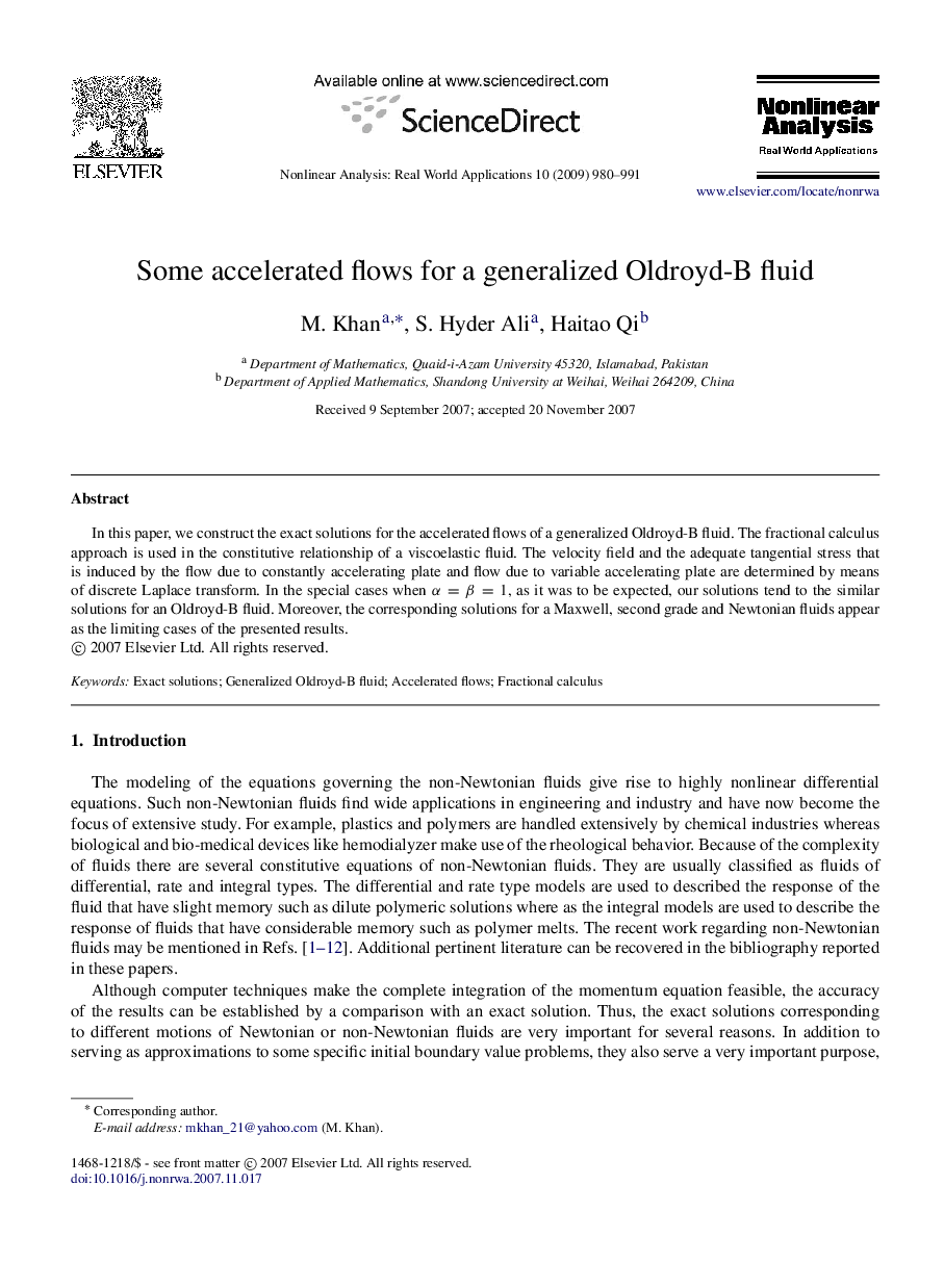 Some accelerated flows for a generalized Oldroyd-B fluid