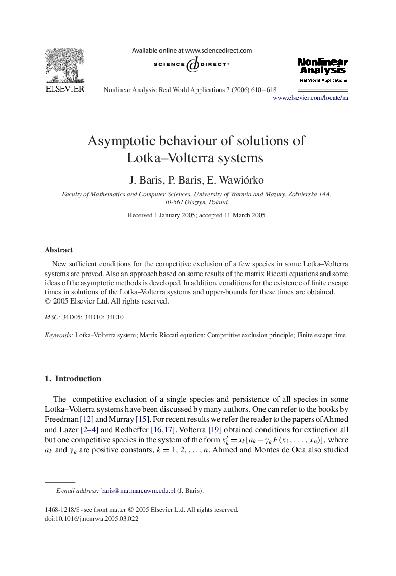 Asymptotic behaviour of solutions of Lotka–Volterra systems