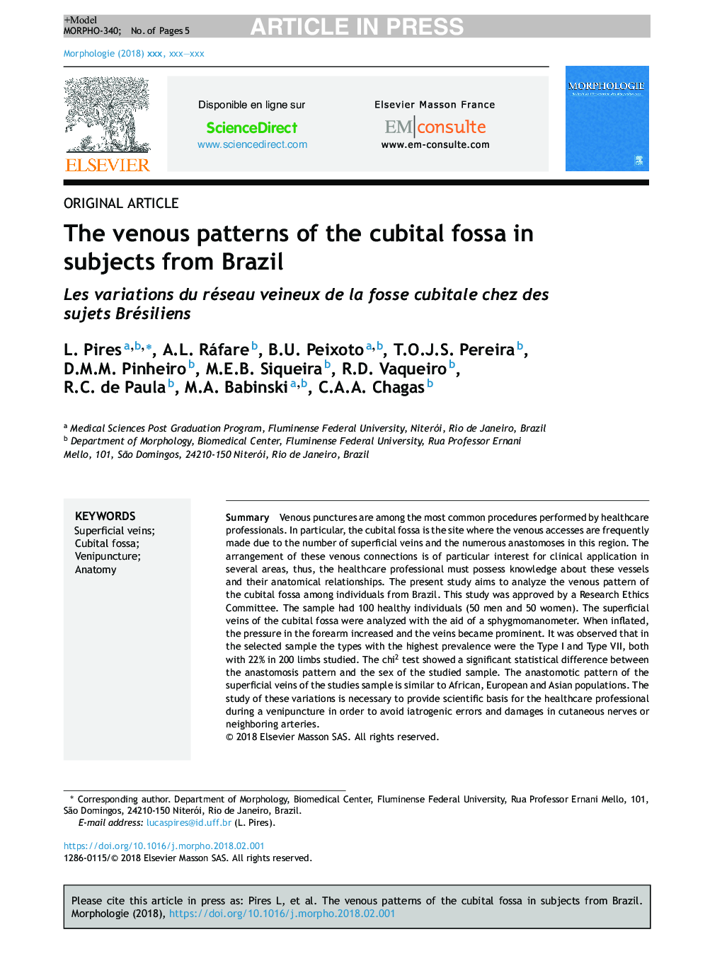 The venous patterns of the cubital fossa in subjects from Brazil