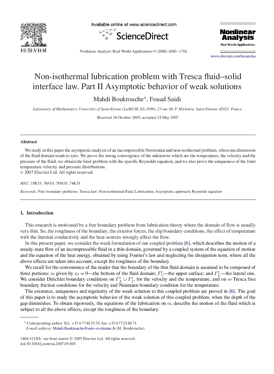 Non-isothermal lubrication problem with Tresca fluid–solid interface law. Part II Asymptotic behavior of weak solutions