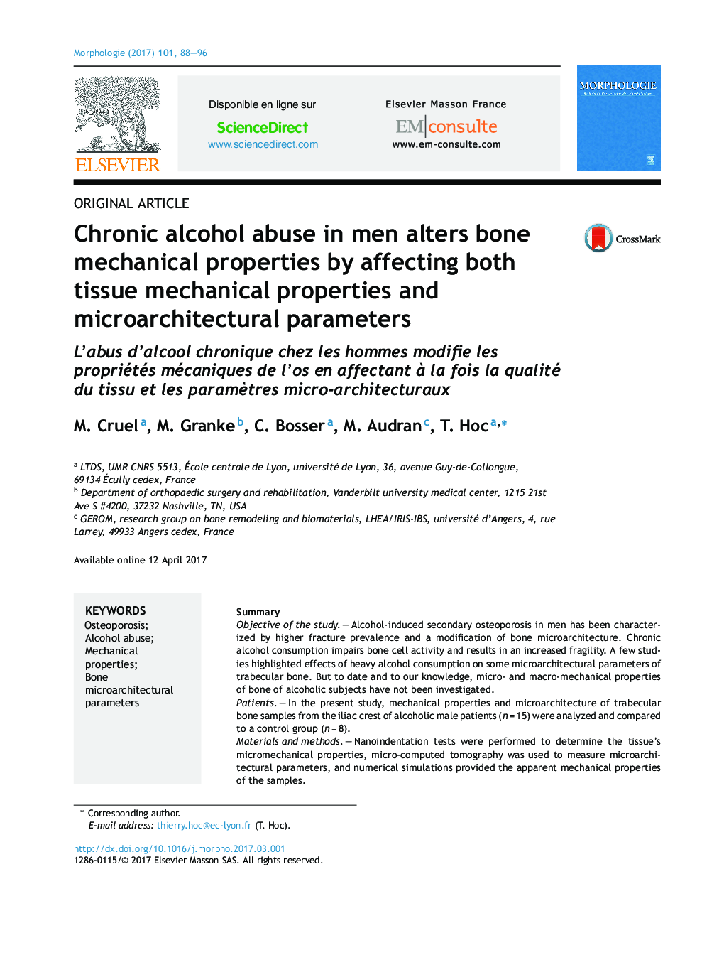 Chronic alcohol abuse in men alters bone mechanical properties by affecting both tissue mechanical properties and microarchitectural parameters