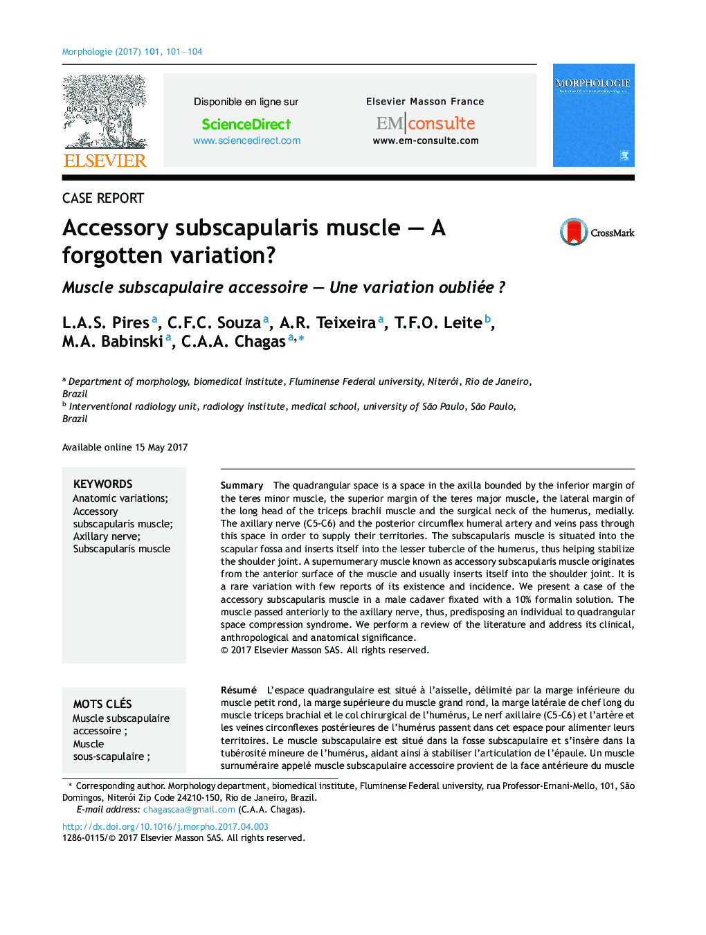 Accessory subscapularis muscleÂ -Â A forgotten variation?