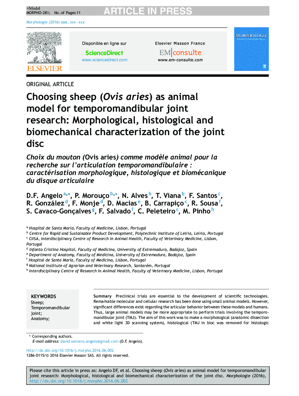 Choosing sheep (Ovis aries) as animal model for temporomandibular joint research: Morphological, histological and biomechanical characterization of the joint disc