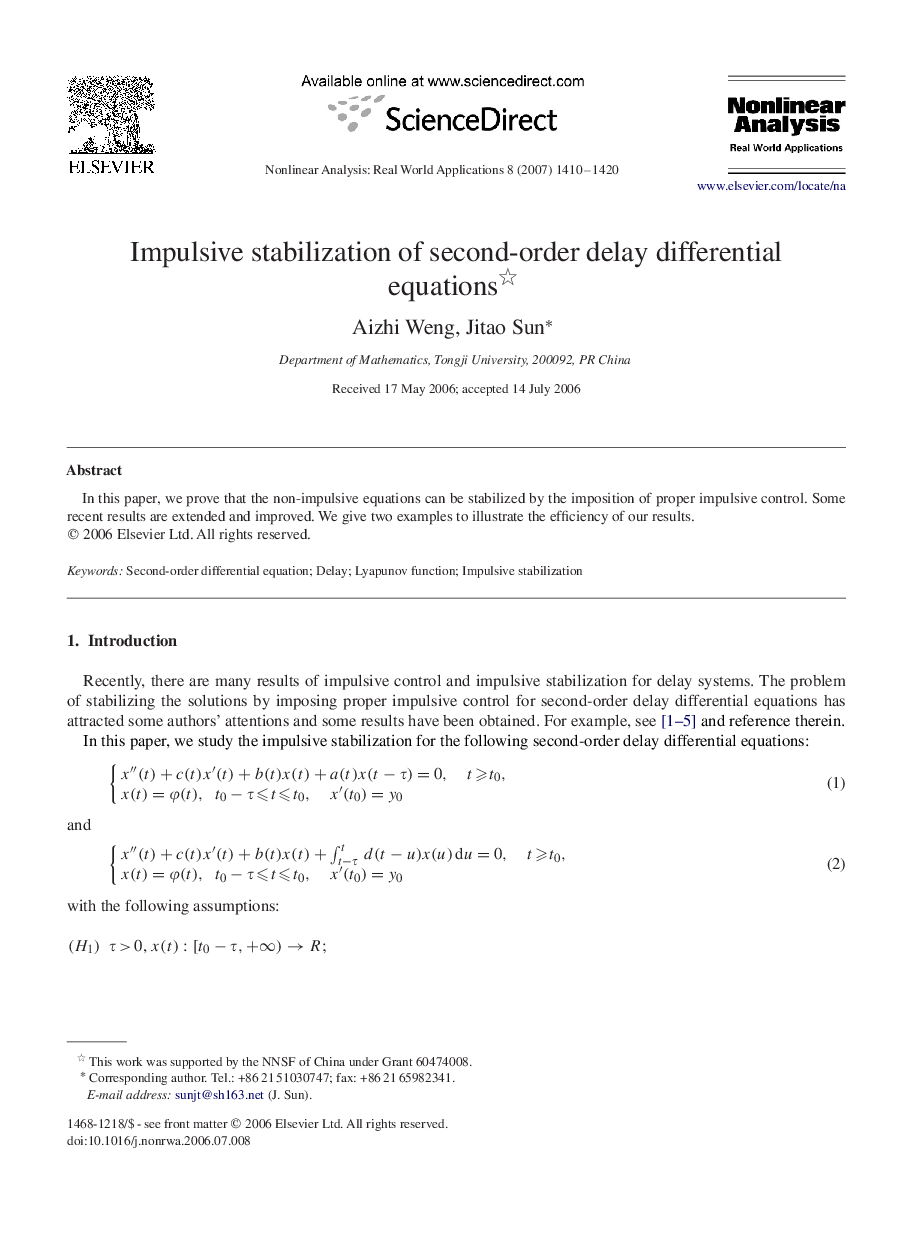 Impulsive stabilization of second-order delay differential equations 