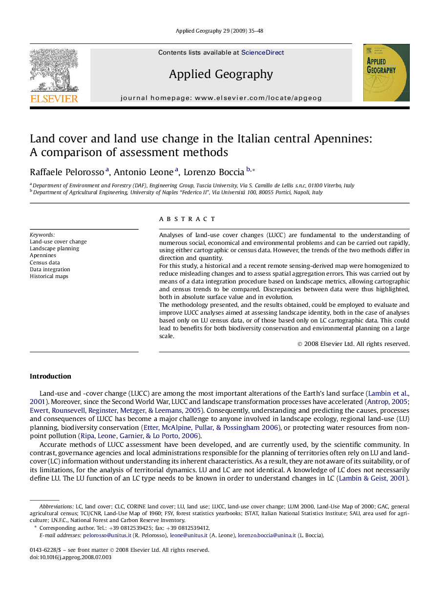 Land cover and land use change in the Italian central Apennines: A comparison of assessment methods