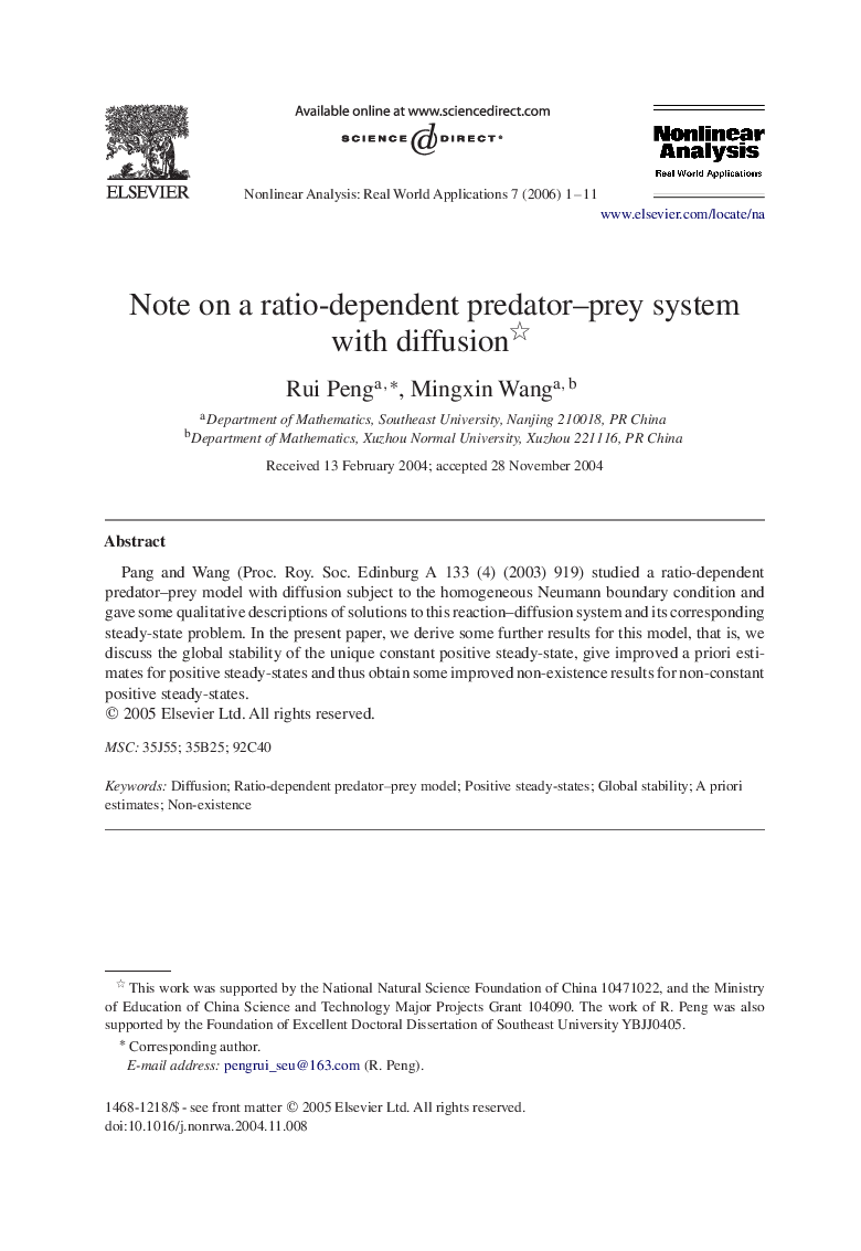 Note on a ratio-dependent predator–prey system with diffusion 