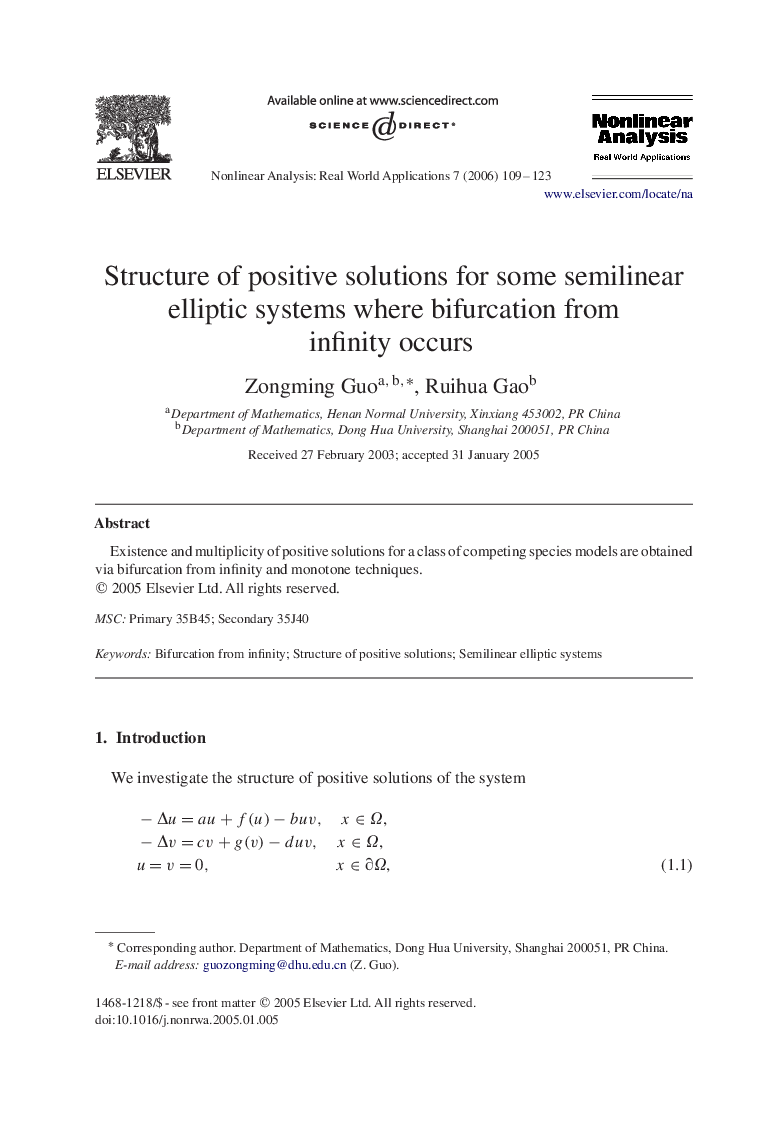 Structure of positive solutions for some semilinear elliptic systems where bifurcation from infinity occurs