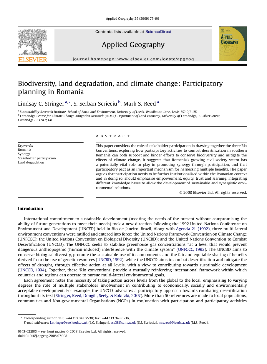 Biodiversity, land degradation, and climate change: Participatory planning in Romania