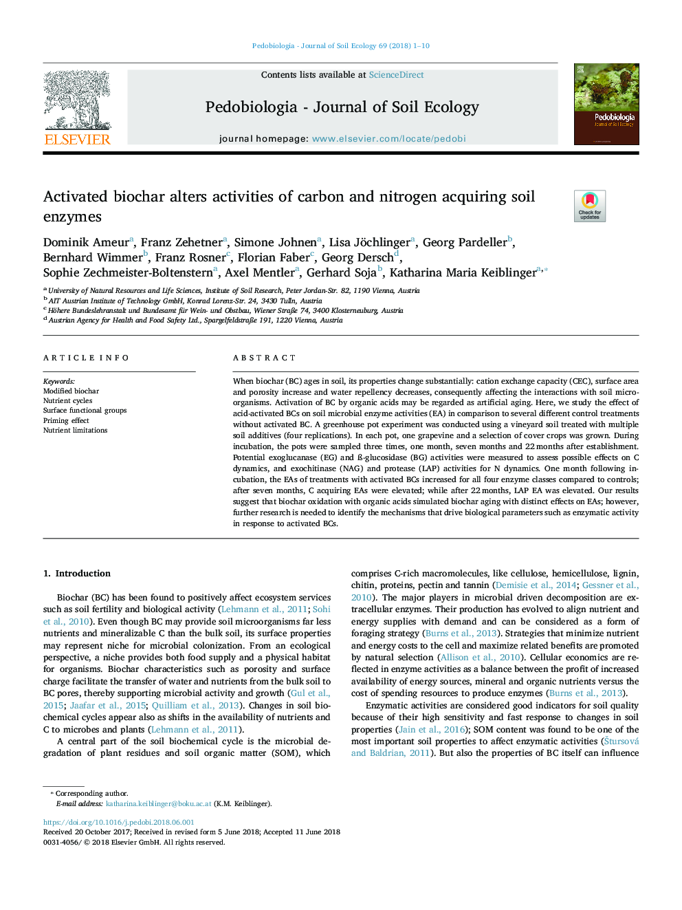 Activated biochar alters activities of carbon and nitrogen acquiring soil enzymes