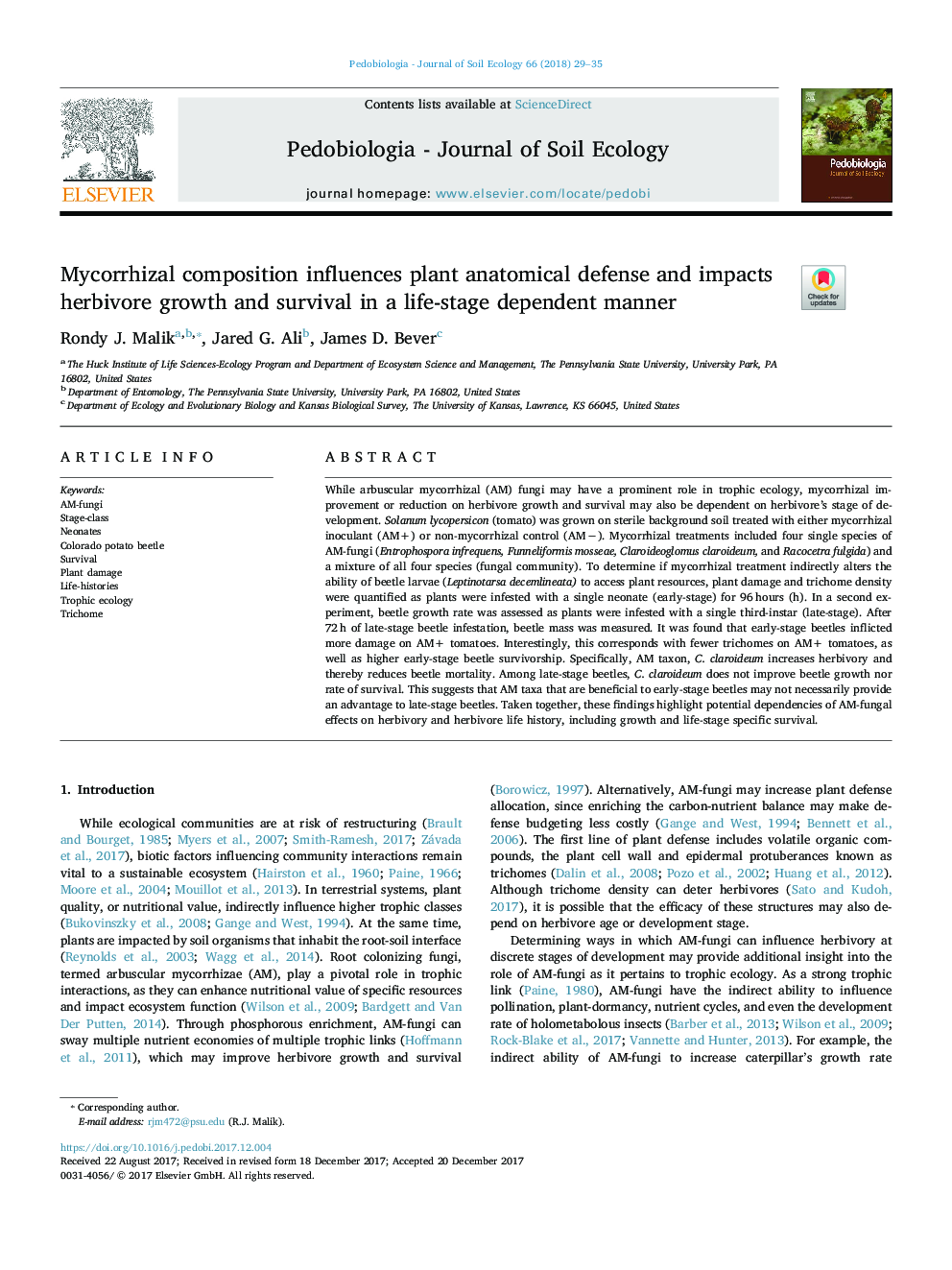 Mycorrhizal composition influences plant anatomical defense and impacts herbivore growth and survival in a life-stage dependent manner