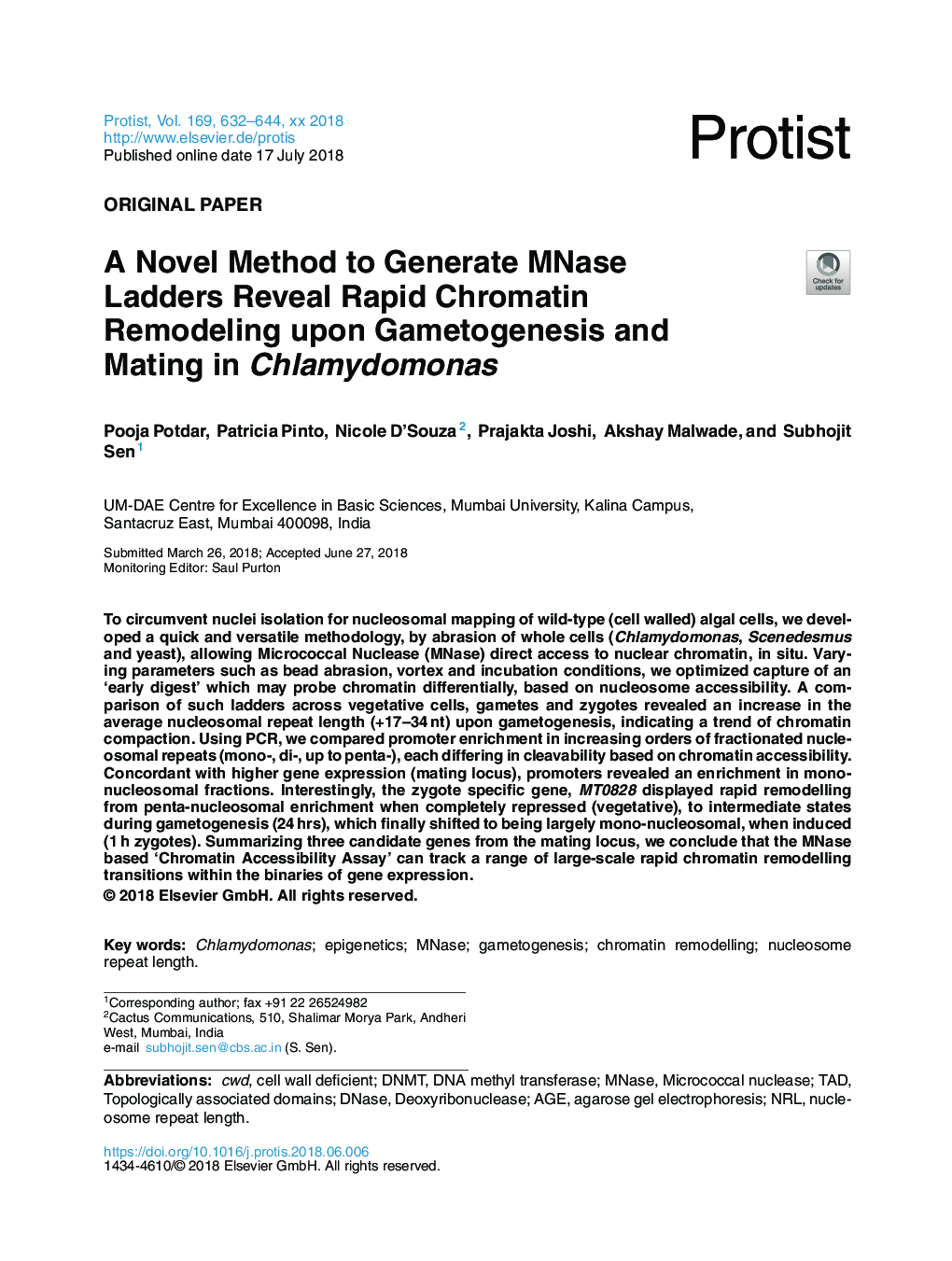 A Novel Method to Generate MNase Ladders Reveal Rapid Chromatin Remodeling upon Gametogenesis and Mating in Chlamydomonas