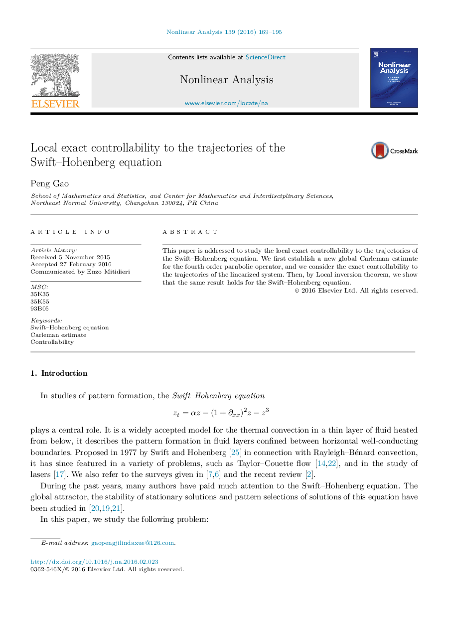 Local exact controllability to the trajectories of the Swift–Hohenberg equation