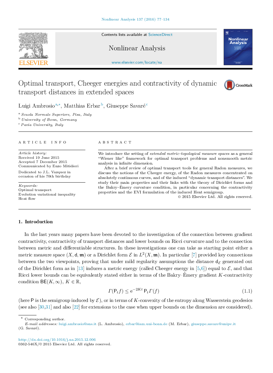 Optimal transport, Cheeger energies and contractivity of dynamic transport distances in extended spaces