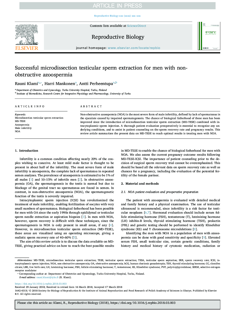 Successful microdissection testicular sperm extraction for men with non-obstructive azoospermia