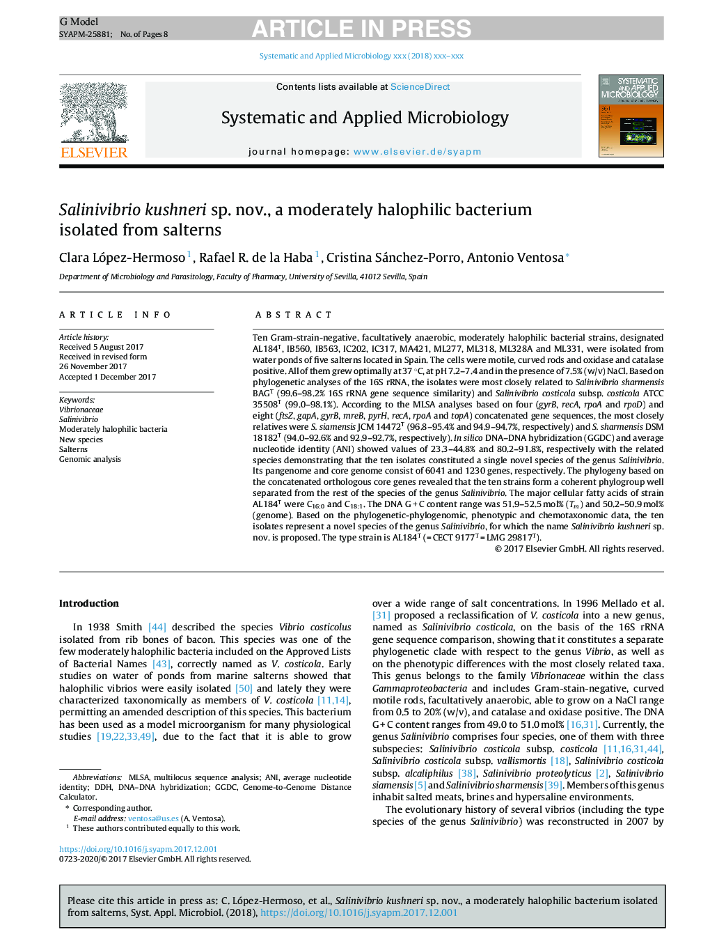 Salinivibrio kushneri sp. nov., a moderately halophilic bacterium isolated from salterns