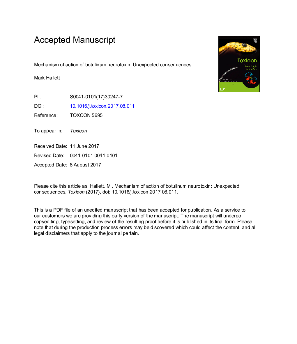 Mechanism of action of botulinum neurotoxin: Unexpected consequences