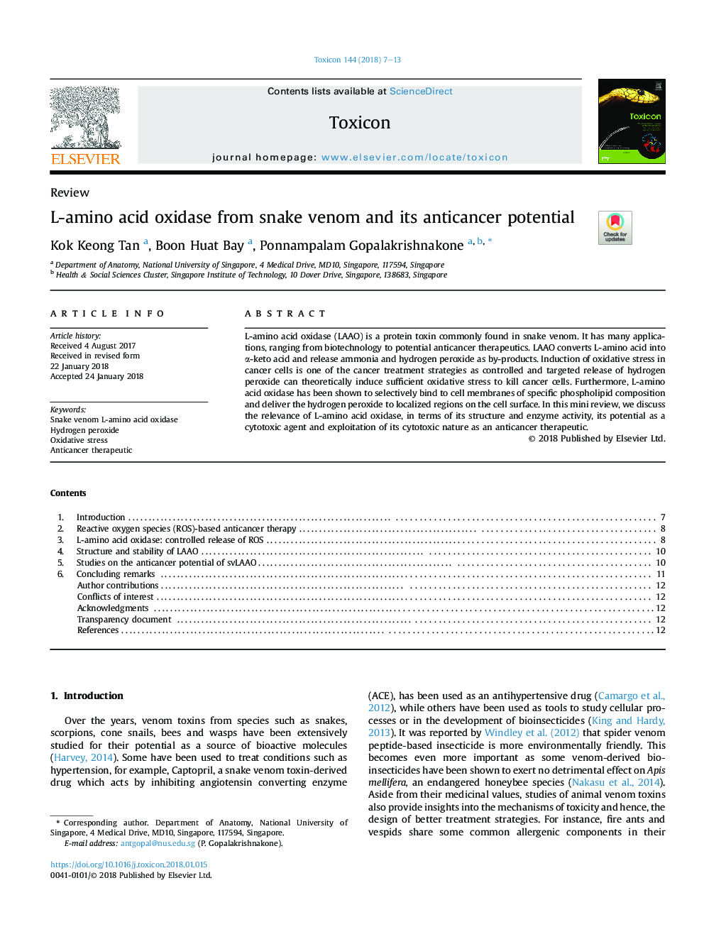 عکس صفحه اول مقاله: L-amino acid oxidase from snake venom and its anticancer potential L-amino acid oxidase from snake venom and its anticancer potential