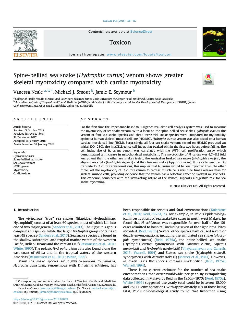 Spine-bellied sea snake (Hydrophis curtus) venom shows greater skeletal myotoxicity compared with cardiac myotoxicity