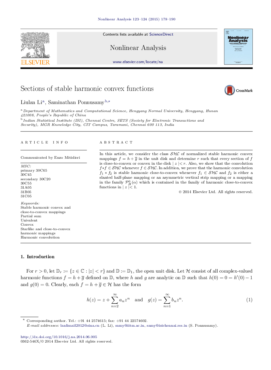 Sections of stable harmonic convex functions