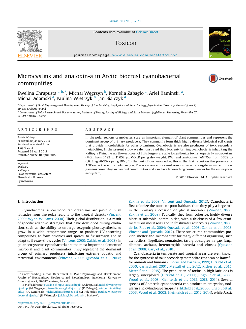 Microcystins and anatoxin-a in Arctic biocrust cyanobacterial communities