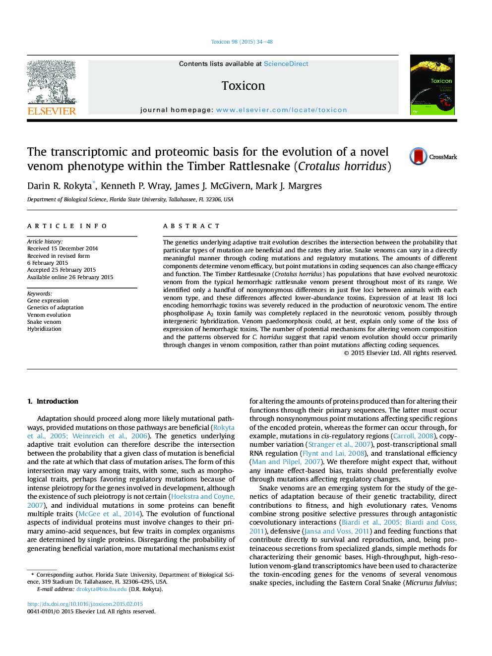 The transcriptomic and proteomic basis for the evolution of a novel venom phenotype within the Timber Rattlesnake (Crotalus horridus)