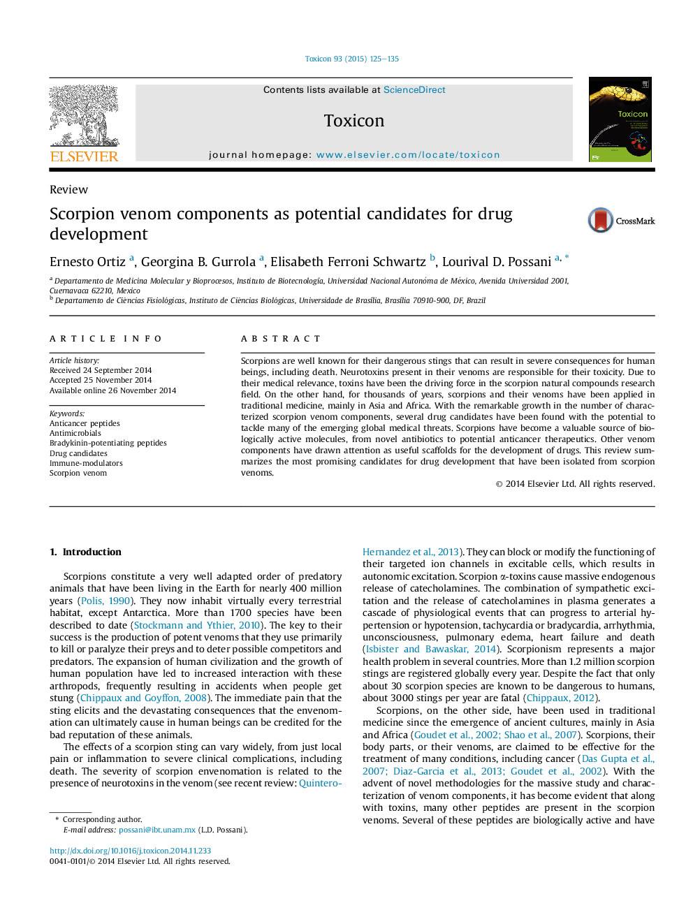 Scorpion venom components as potential candidates for drug development