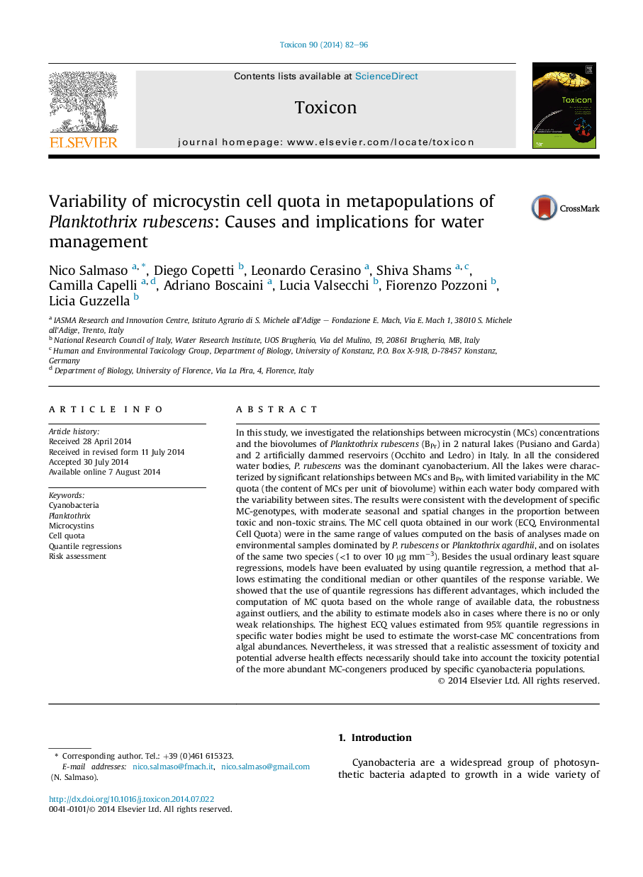 Variability of microcystin cell quota in metapopulations of Planktothrix rubescens: Causes and implications for water management