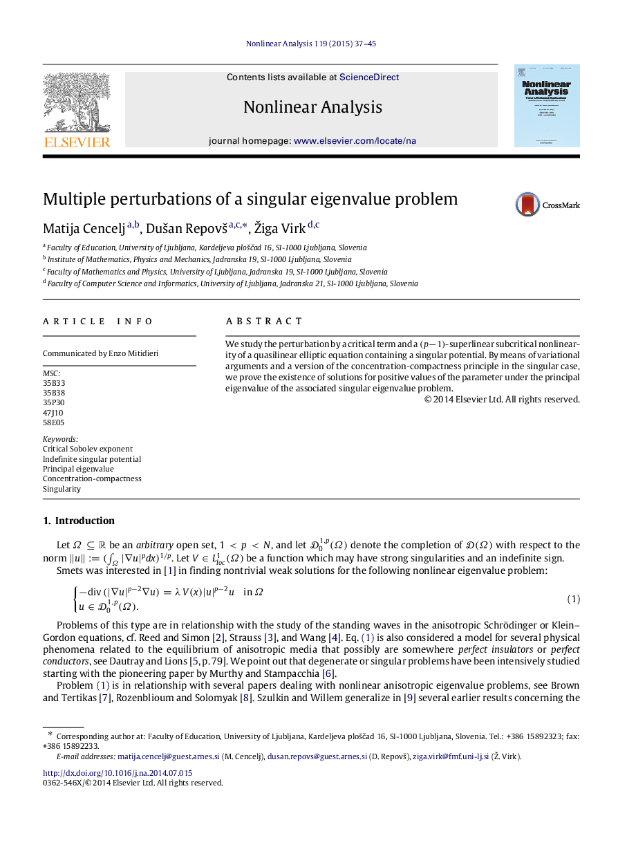 Multiple perturbations of a singular eigenvalue problem