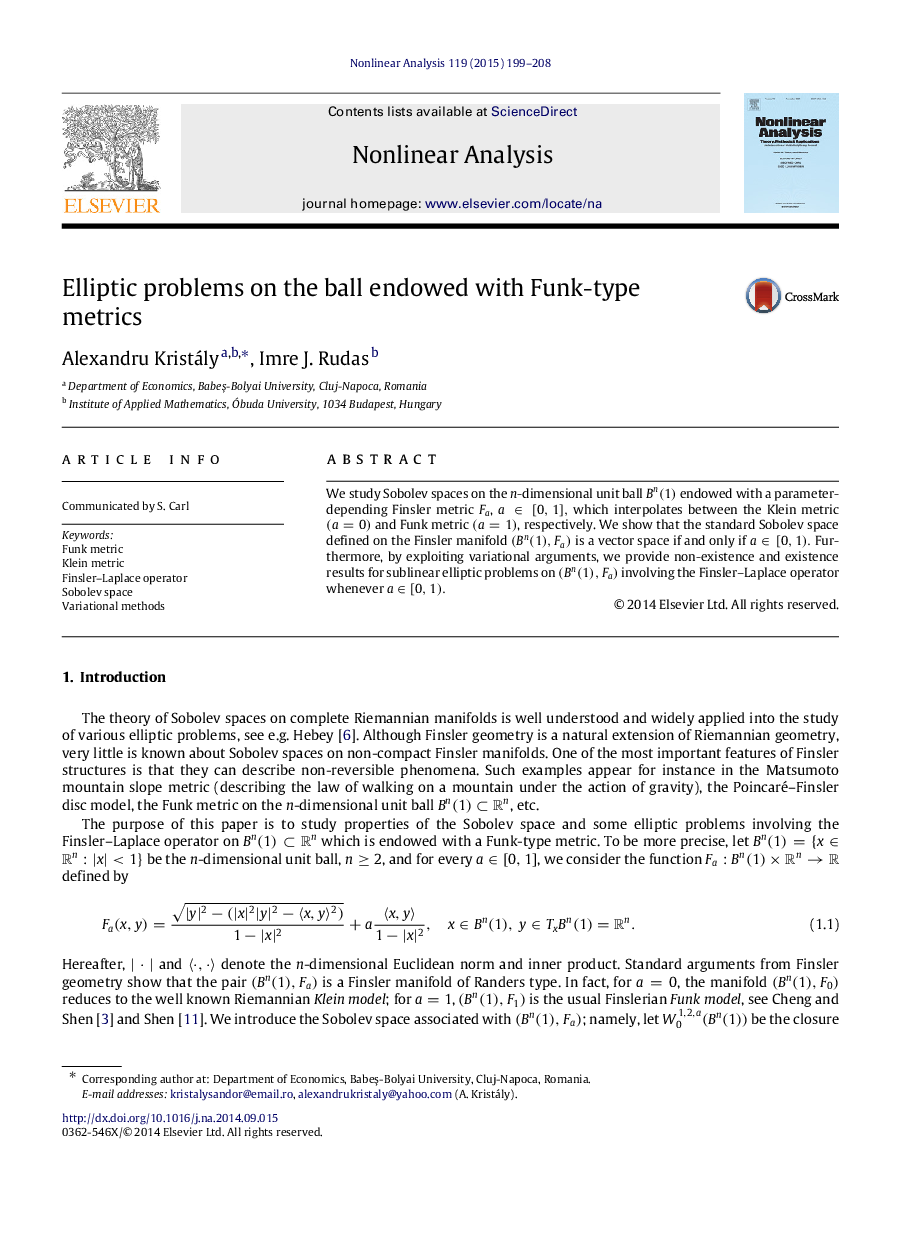 Elliptic problems on the ball endowed with Funk-type metrics